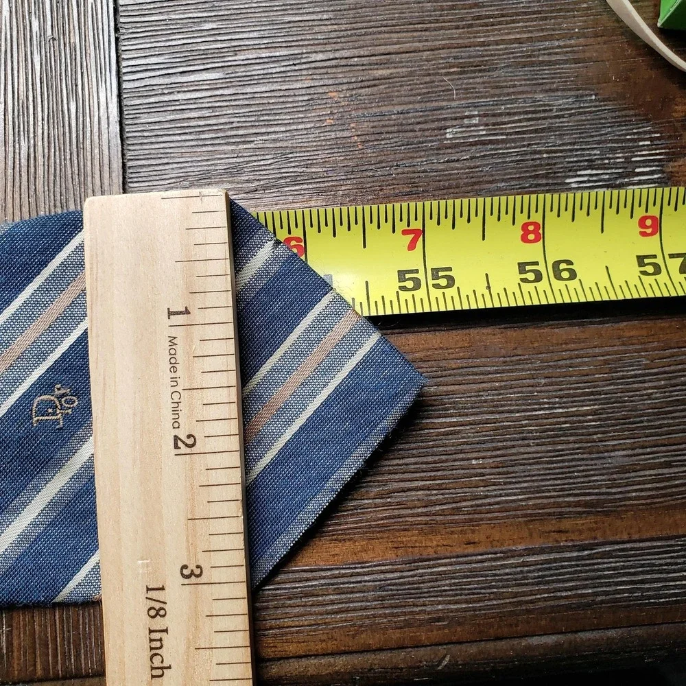 Christian Dior Tie‎ Mens One Size Blue Striped Woven Logo Designer Short Classic